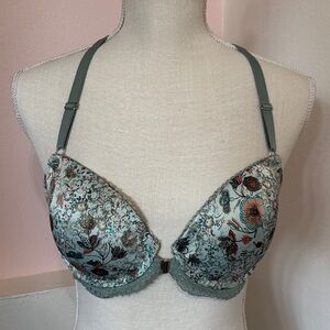 Victoria Secret Floral Print Underwire front close Racerback Bra